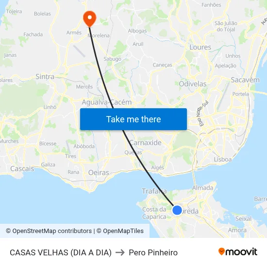 CASAS VELHAS (DIA A DIA) to Pero Pinheiro map