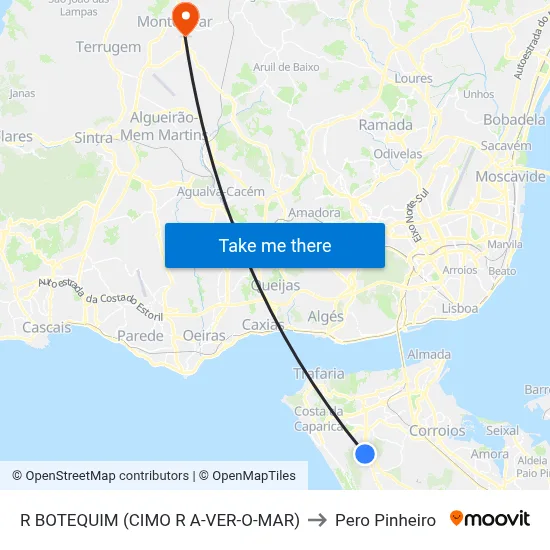 R BOTEQUIM (CIMO R A-VER-O-MAR) to Pero Pinheiro map