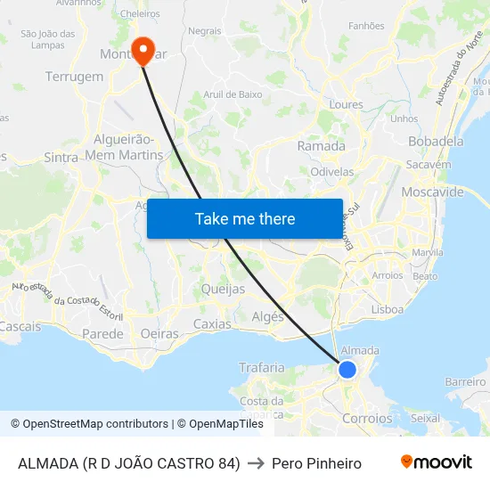 ALMADA (R D JOÃO CASTRO 84) to Pero Pinheiro map