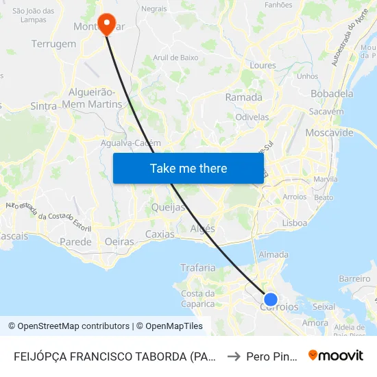 FEIJÓPÇA FRANCISCO TABORDA (PARQUE/ROT) to Pero Pinheiro map