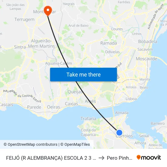 FEIJÓ (R ALEMBRANÇA) ESCOLA 2 3 CICLO to Pero Pinheiro map
