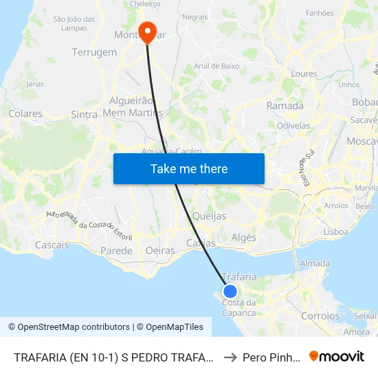 TRAFARIA (EN 10-1) S PEDRO TRAFARIA 123 to Pero Pinheiro map