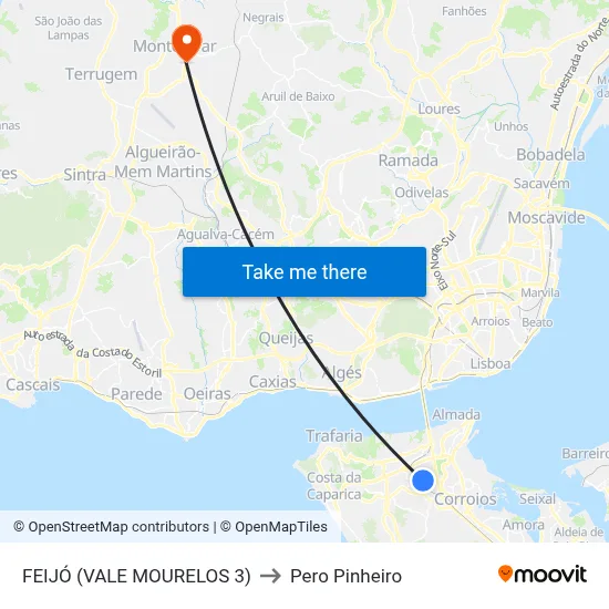 FEIJÓ (VALE MOURELOS 3) to Pero Pinheiro map