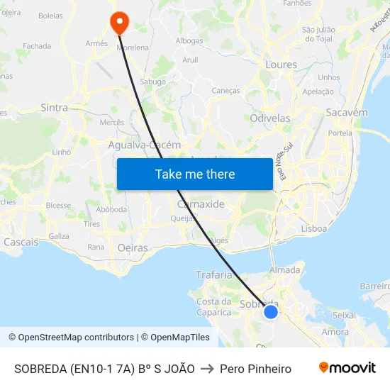 SOBREDA (EN10-1 7A) Bº S JOÃO to Pero Pinheiro map