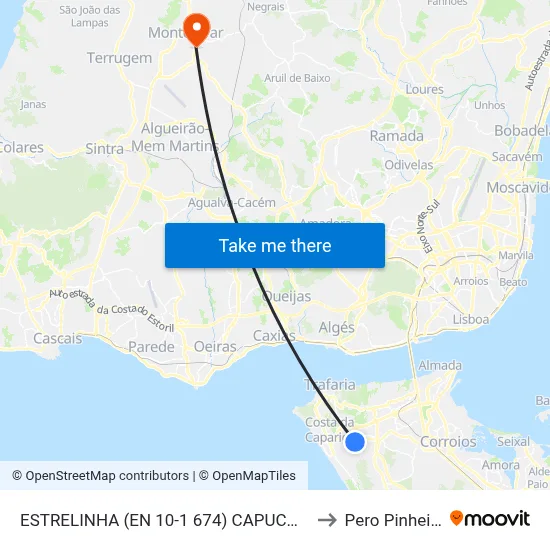ESTRELINHA (EN 10-1 674) CAPUCHOS to Pero Pinheiro map
