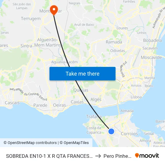 SOBREDA EN10-1 X R QTA FRANCESA 4 to Pero Pinheiro map