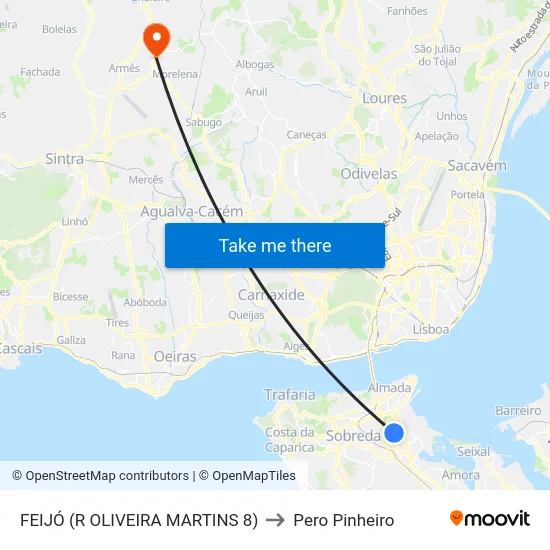 FEIJÓ (R OLIVEIRA MARTINS 8) to Pero Pinheiro map