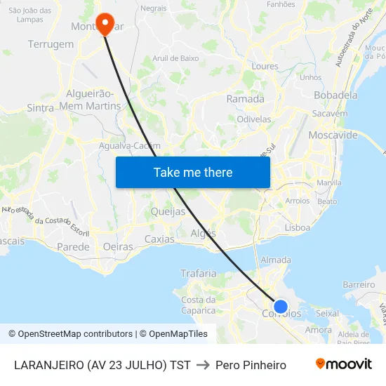 LARANJEIRO (AV 23 JULHO) TST to Pero Pinheiro map