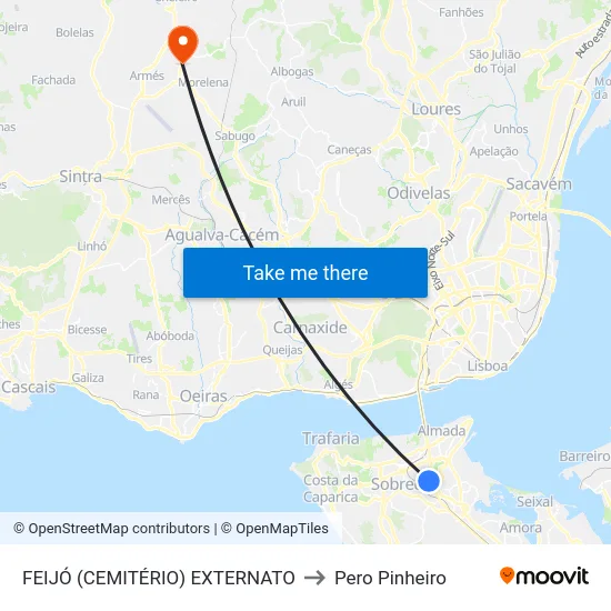 FEIJÓ (CEMITÉRIO) EXTERNATO to Pero Pinheiro map