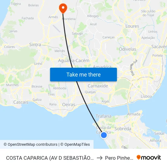COSTA CAPARICA (AV D SEBASTIÃO 10) to Pero Pinheiro map