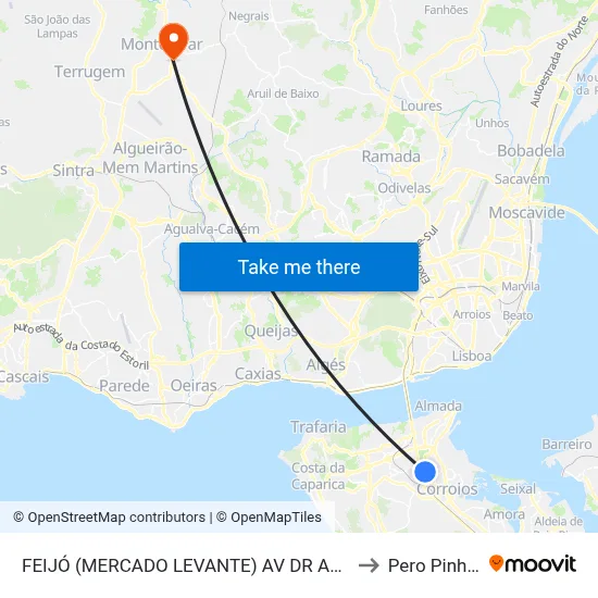 FEIJÓ (MERCADO LEVANTE) AV DR ANT ELVAS to Pero Pinheiro map