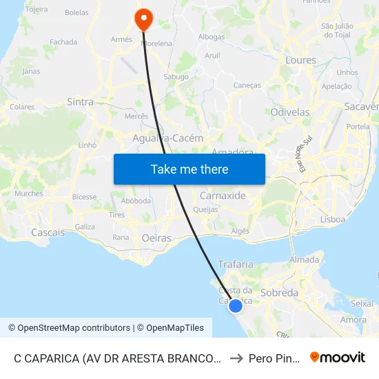 C CAPARICA (AV DR ARESTA BRANCO) MERCADO to Pero Pinheiro map