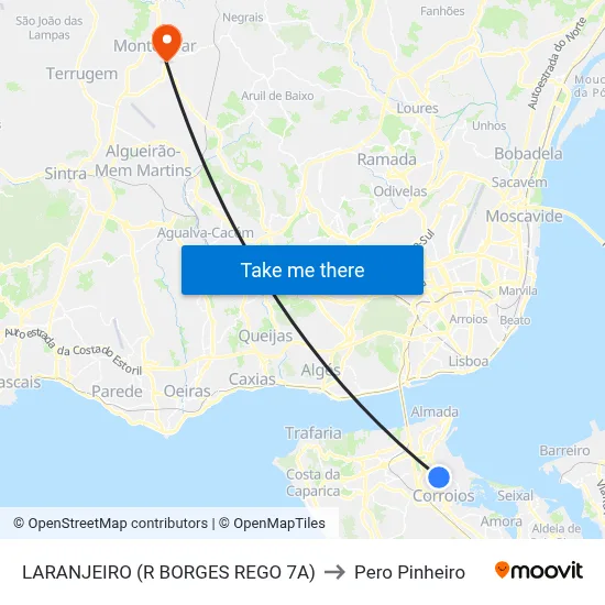 LARANJEIRO (R BORGES REGO 7A) to Pero Pinheiro map