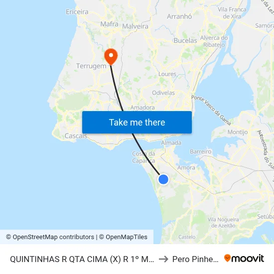 QUINTINHAS R QTA CIMA (X) R 1º MAIO to Pero Pinheiro map