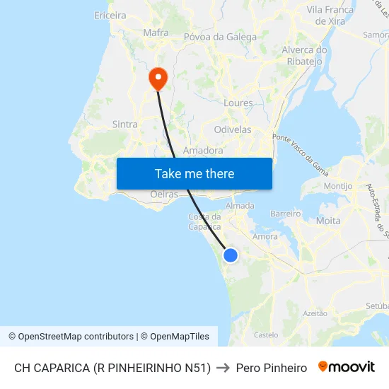 CH CAPARICA (R PINHEIRINHO N51) to Pero Pinheiro map