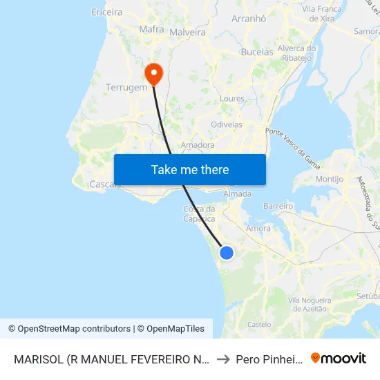 MARISOL (R MANUEL FEVEREIRO N5) to Pero Pinheiro map