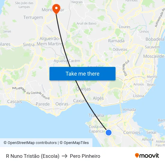 R Nuno Tristão (Escola) to Pero Pinheiro map