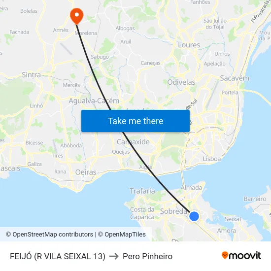 FEIJÓ (R VILA SEIXAL 13) to Pero Pinheiro map