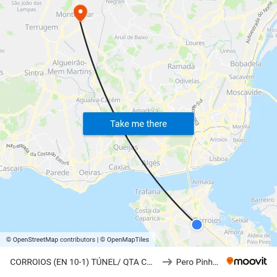 CORROIOS (EN 10-1) TÚNEL/ QTA CHIADO to Pero Pinheiro map