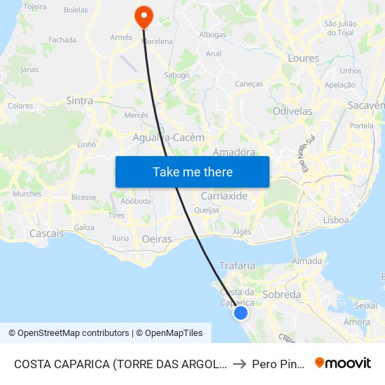 COSTA CAPARICA (TORRE DAS ARGOLAS) TER P2 to Pero Pinheiro map