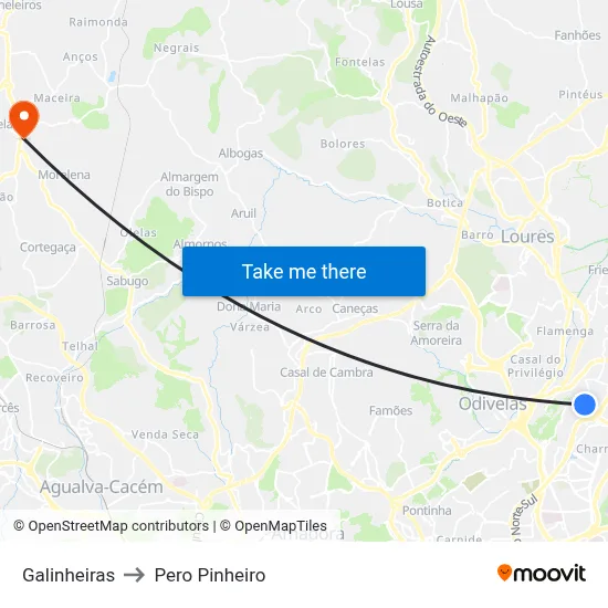 Galinheiras to Pero Pinheiro map