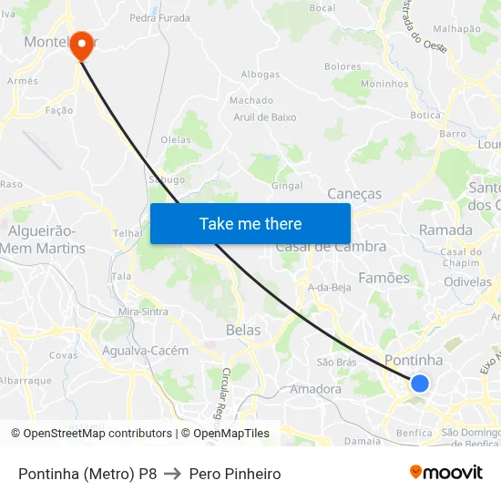Pontinha (Metro) P8 to Pero Pinheiro map