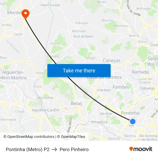 Pontinha (Metro) P2 to Pero Pinheiro map