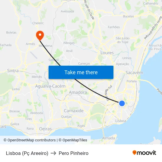Lisboa (Pç Areeiro) to Pero Pinheiro map