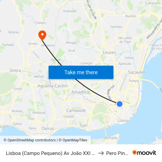 Lisboa (Campo Pequeno) Av João XXI (Pç Touros) to Pero Pinheiro map