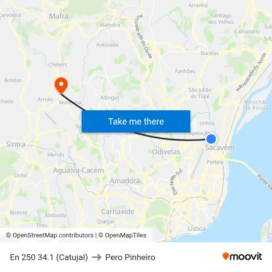 En 250 34.1 (Catujal) to Pero Pinheiro map