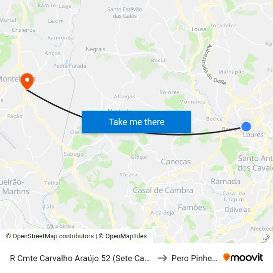 R Cmte Carvalho Araújo 52 (Sete Casas) to Pero Pinheiro map