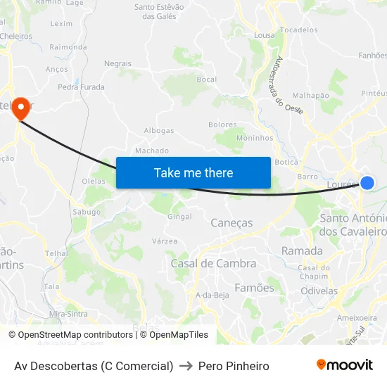 Av Descobertas (C Comercial) to Pero Pinheiro map