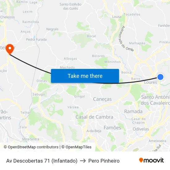 Av Descobertas 71 (Infantado) to Pero Pinheiro map