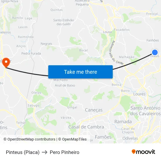 Pinteus (Placa) to Pero Pinheiro map