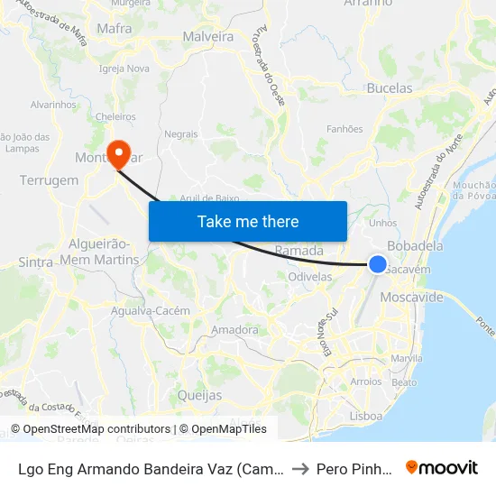 Lgo Eng Armando Bandeira Vaz (Camarate) to Pero Pinheiro map