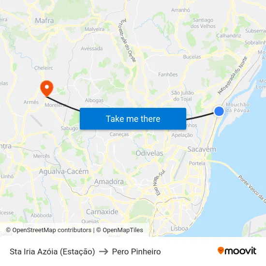 Sta Iria Azóia (Estação) to Pero Pinheiro map