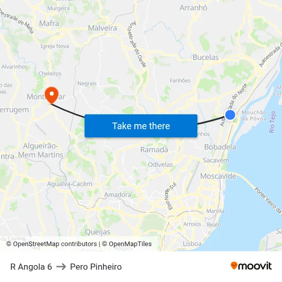 R Angola 6 to Pero Pinheiro map