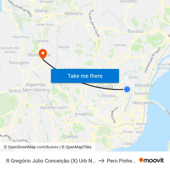 R Gregório Júlio Conceição (X) Urb Nova to Pero Pinheiro map