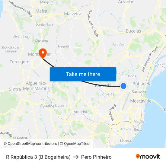 R República 3 (B Bogalheira) to Pero Pinheiro map