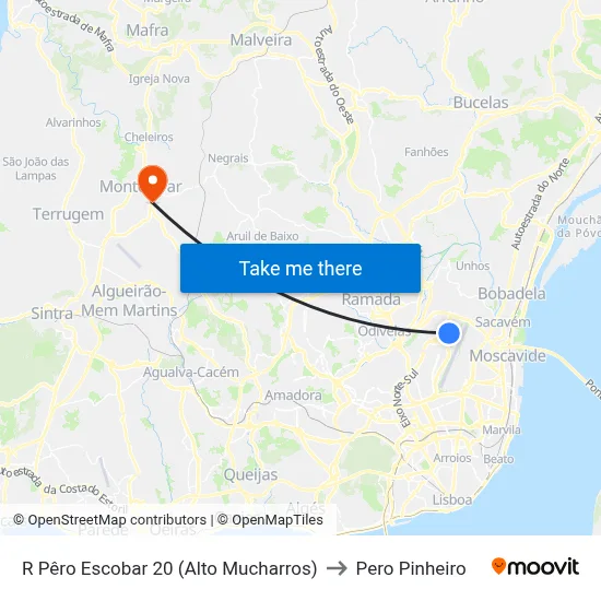 R Pêro Escobar 20 (Alto Mucharros) to Pero Pinheiro map