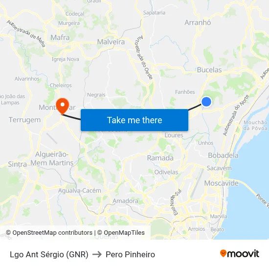Lgo Ant Sérgio (GNR) to Pero Pinheiro map