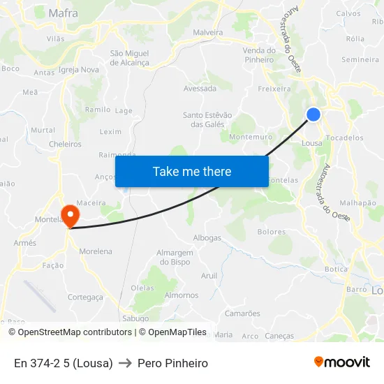 En 374-2 5 (Lousa) to Pero Pinheiro map