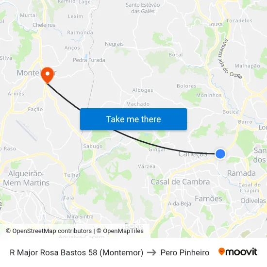 R Major Rosa Bastos 58 (Montemor) to Pero Pinheiro map