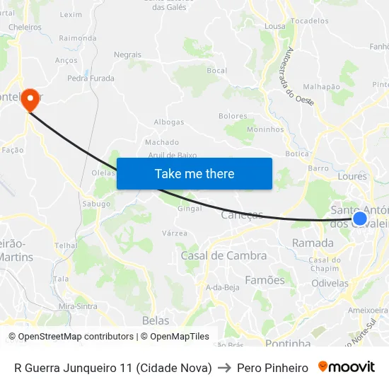 R Guerra Junqueiro 11 (Cidade Nova) to Pero Pinheiro map