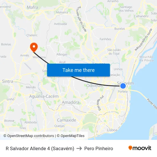 R Salvador Allende 4 (Sacavém) to Pero Pinheiro map