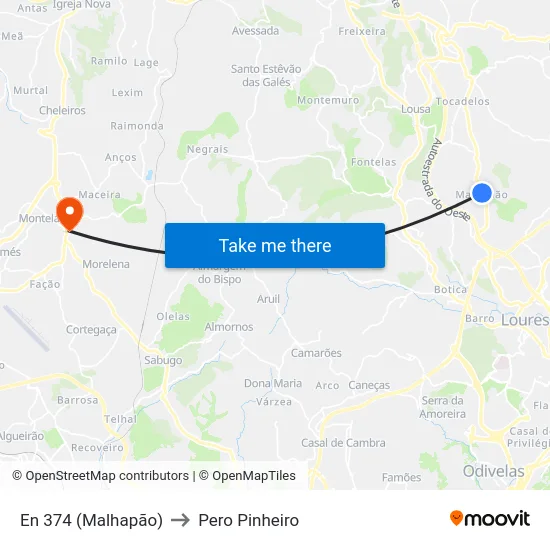 En 374 (Malhapão) to Pero Pinheiro map