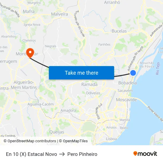 En 10 (X) Estacal Novo to Pero Pinheiro map