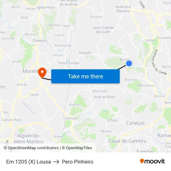 Em 1205 (X) Lousa to Pero Pinheiro map