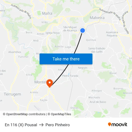 En 116 (X) Pousal to Pero Pinheiro map