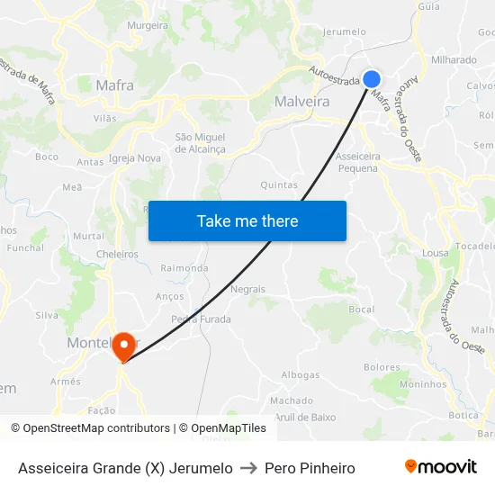 Asseiceira Grande (X) Jerumelo to Pero Pinheiro map